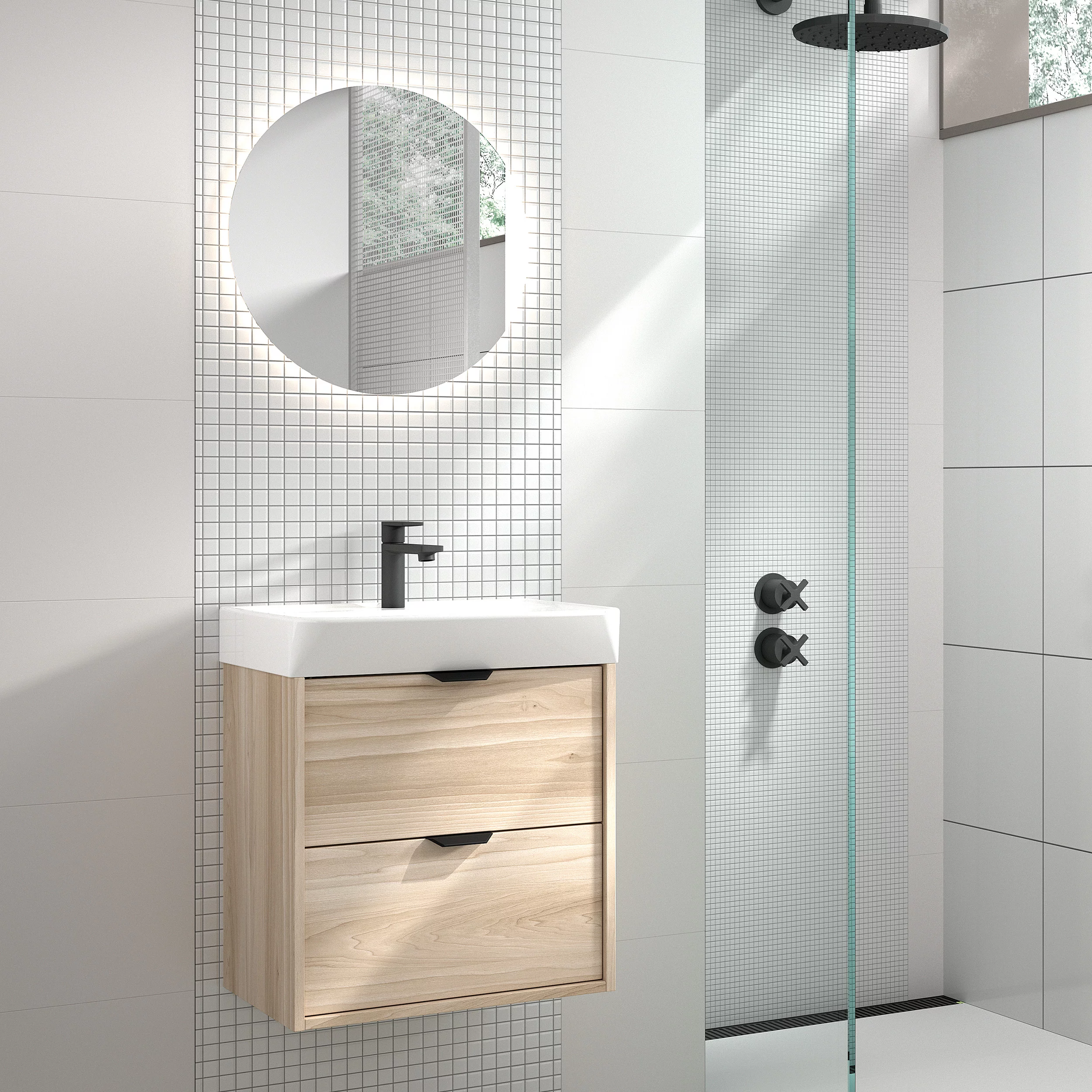 Mueble de baño de suelo de 60 cm con 3 cajones con lavabo integrado color  ceniza Modelo Granada