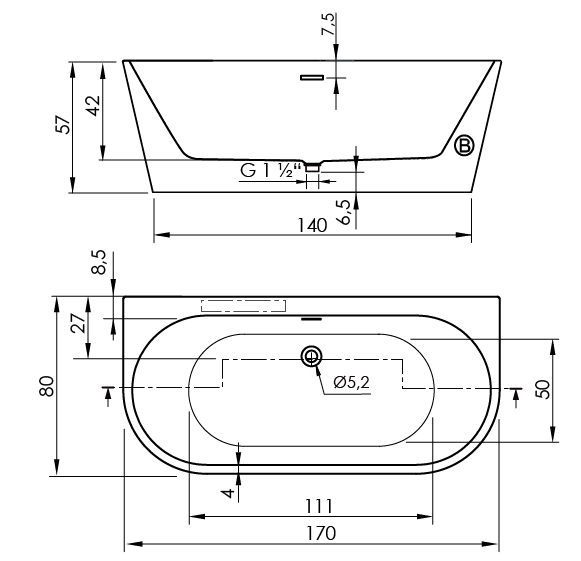 Bañera Torino Muro Sin Hidro Blanco Brillo - Imagen 3